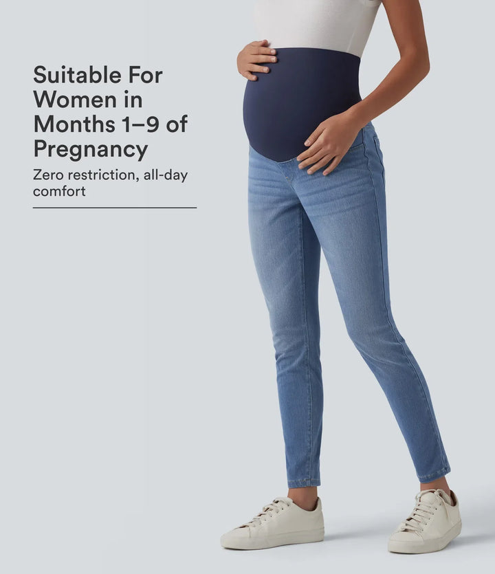 Halara Flex med extra hög midja smal 7/8 för vardag gravid jeans med fickor