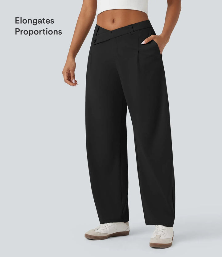 Lyckera Flex DayStretch asymmetrisk medelhög midja barrel ben arbetsbyxor med fickor
