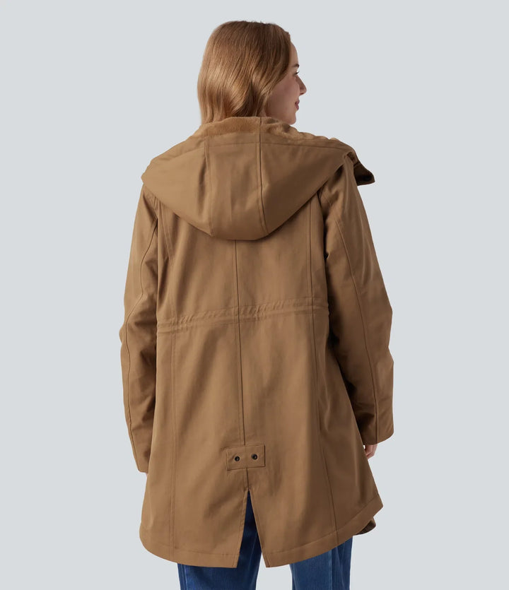 Med huva dragsko fleece vardaglig parka sherpajacka med fickor