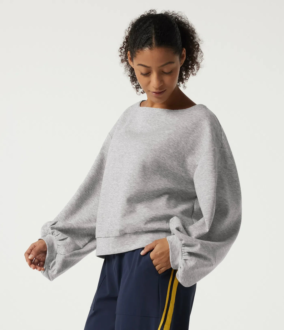 Båtringad långärmad pullover vardaglig sweatshirt