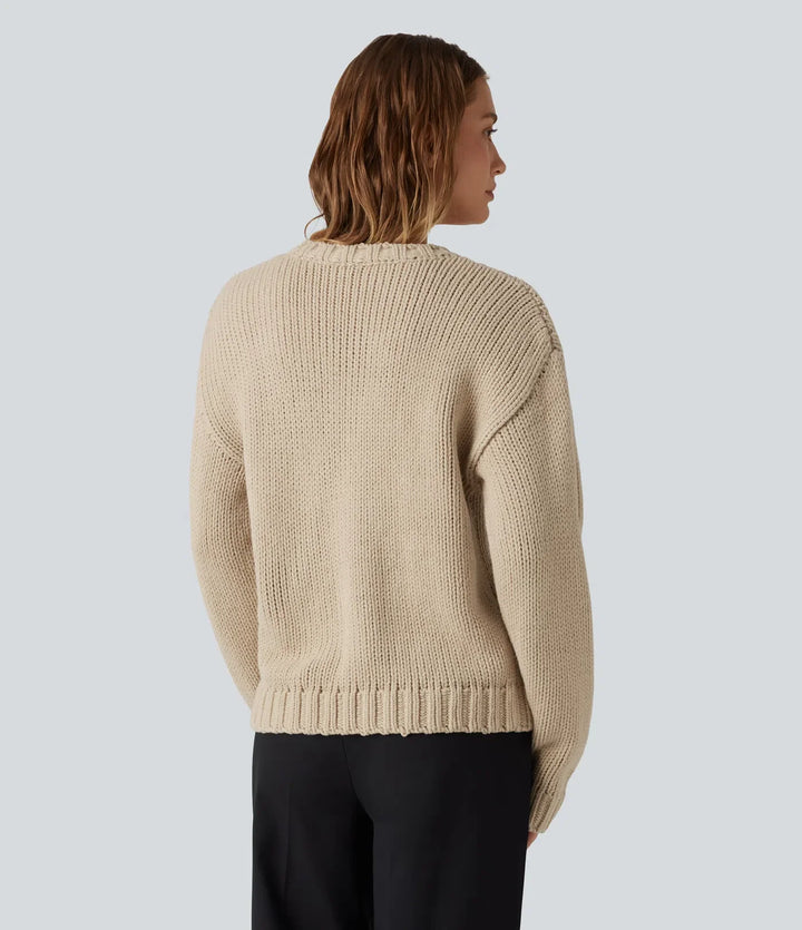 Rund hals långärmad vardaglig cardigan