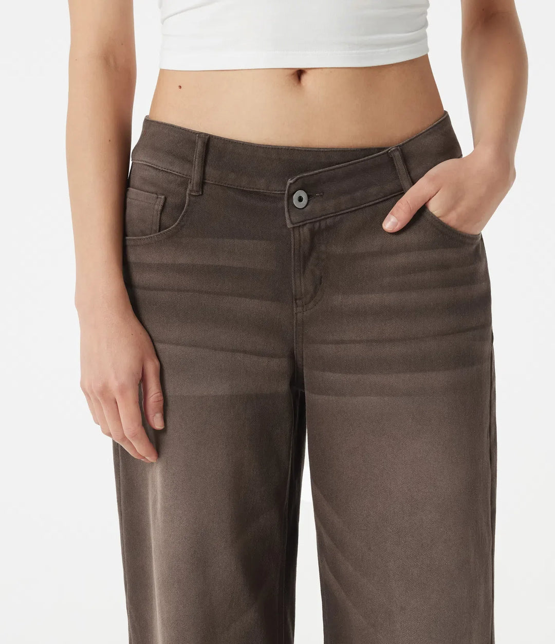 Lyckera Flex asymmetrisk låg midja vida ben färgstark tvättad vardagsjeans med fickor