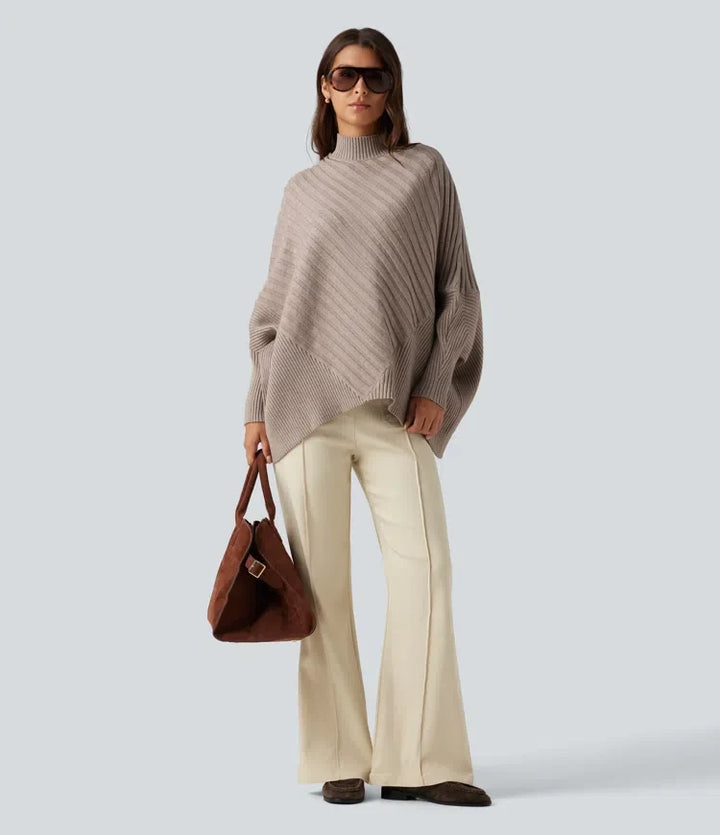 Hög hals lång fladdermusärm oversized vardaglig tröja