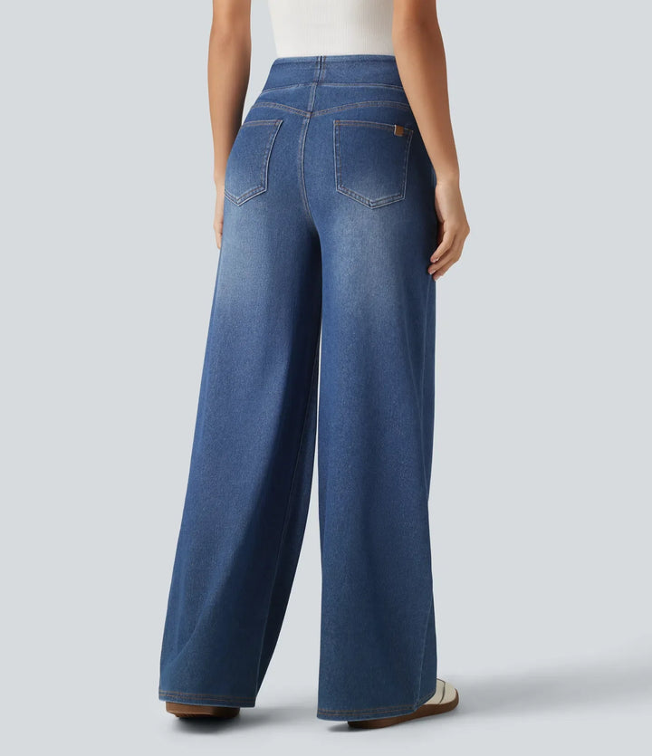 HalaraFlex med hög midja vida ben silver glans vardagsjeans med fickor