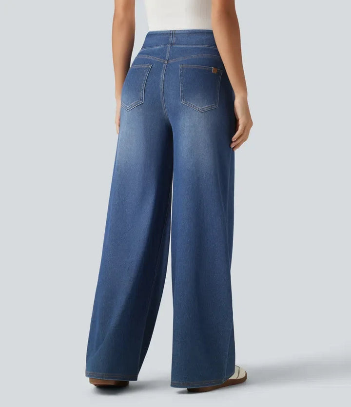 HalaraFlex med hög midja vida ben silver glans vardagsjeans med fickor
