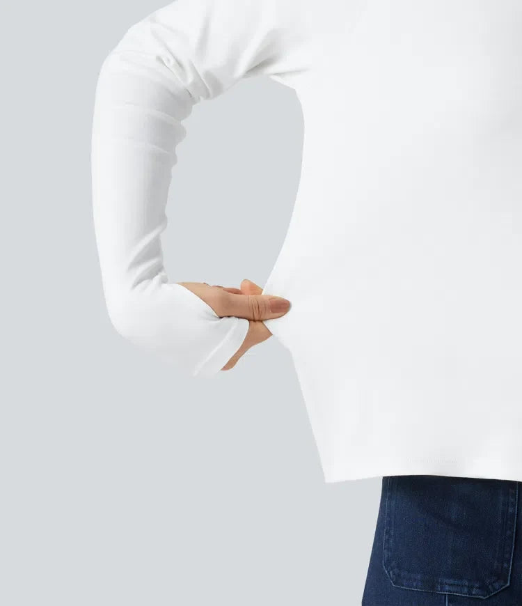 Båtringad långärmad tumhål vardaglig pimabomull T-shirt