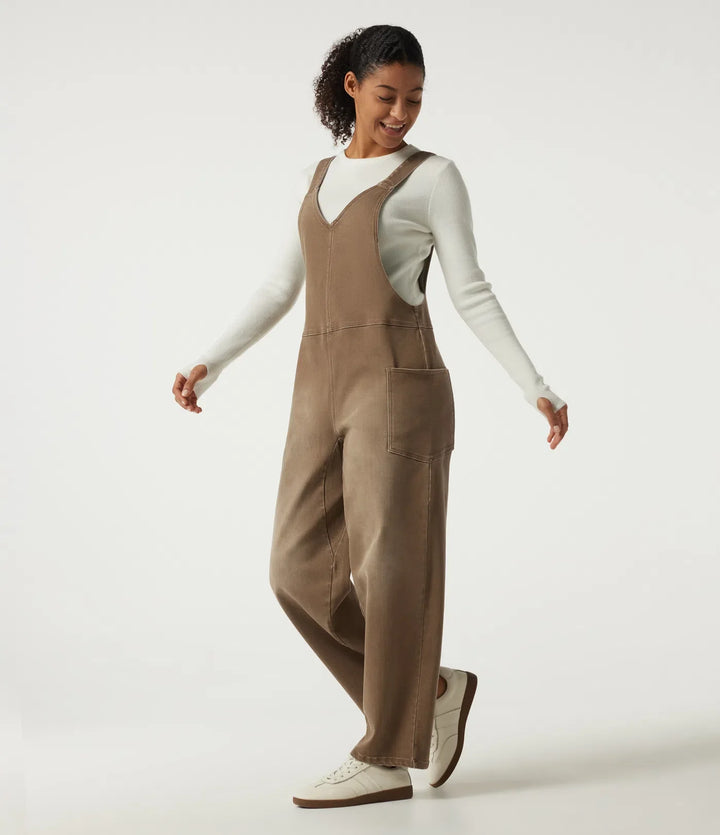 V-ringad baggy färgstark denim vardaglig bomull overall med fickor