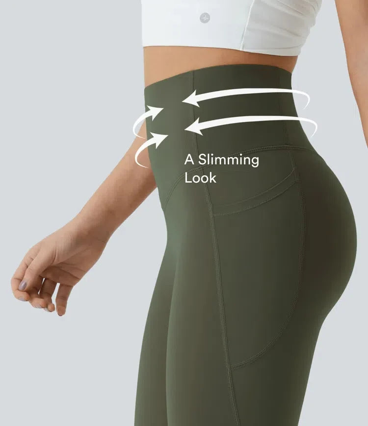 Halara UltraSculpt med hög midja scrunch-effekt rumplyftande magkontroll ficka formande yoga bootcut leggings