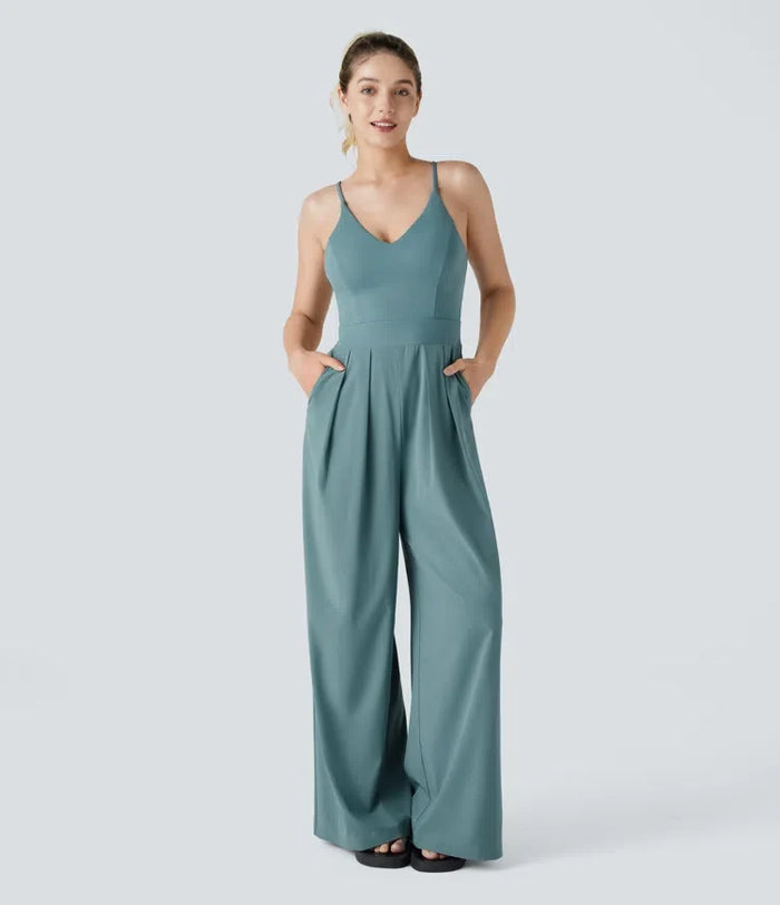 Breezeful rygglös sida dold dragkedja ficka vida ben snabbtorkande resort slip jumpsuit