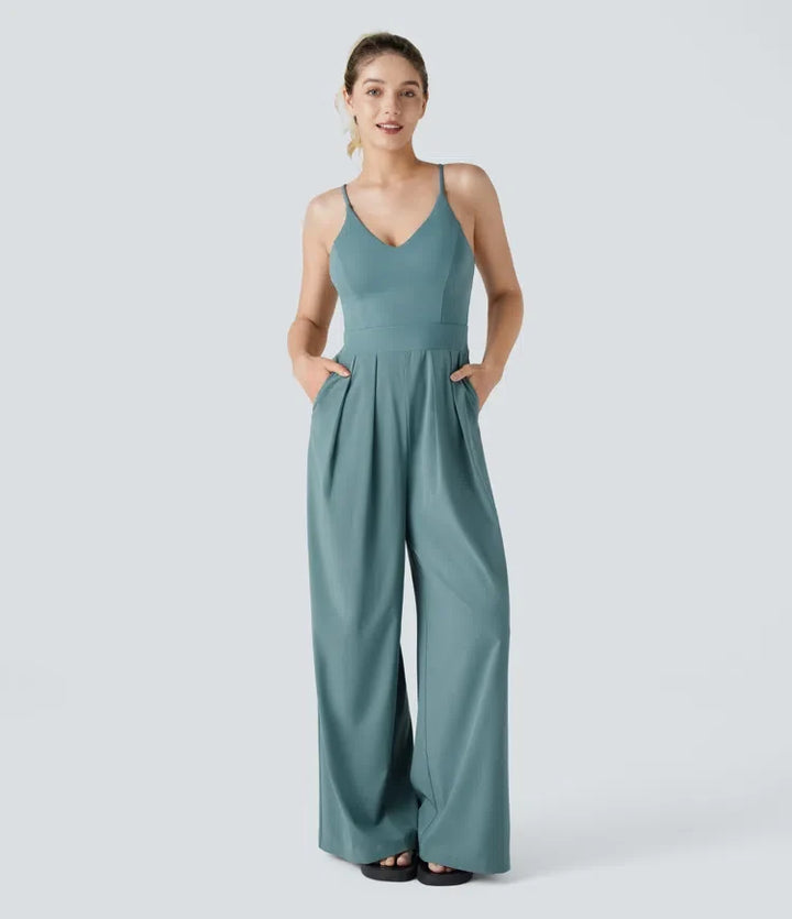Breezeful rygglös sida dold dragkedja ficka vida ben snabbtorkande resort slip jumpsuit