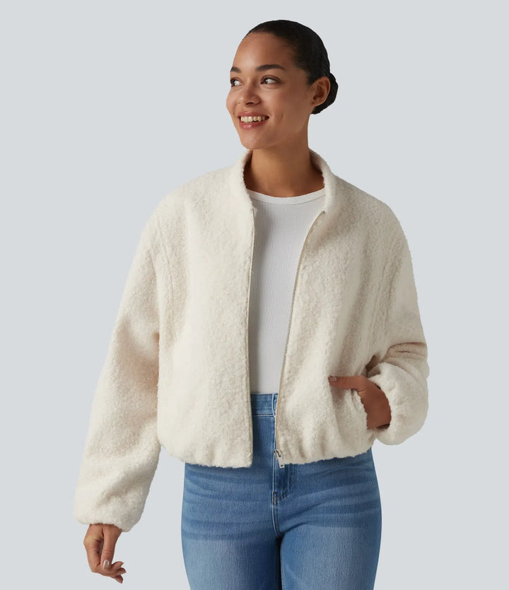Dragkedjegylf vardaglig sherpajacka med fickor