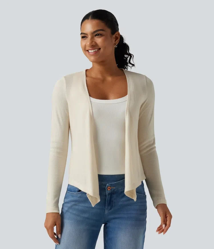 Öppen front långärmad vardaglig cardigan