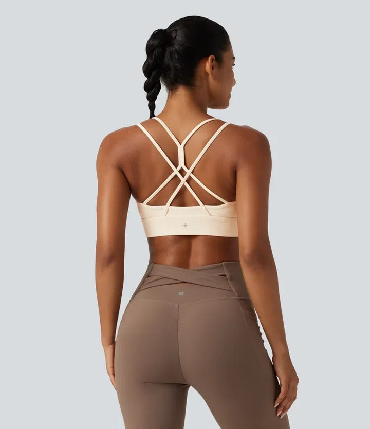 SoftlyZero Plush lätt stöd inbyggd bh korsad sport-bh för yoga