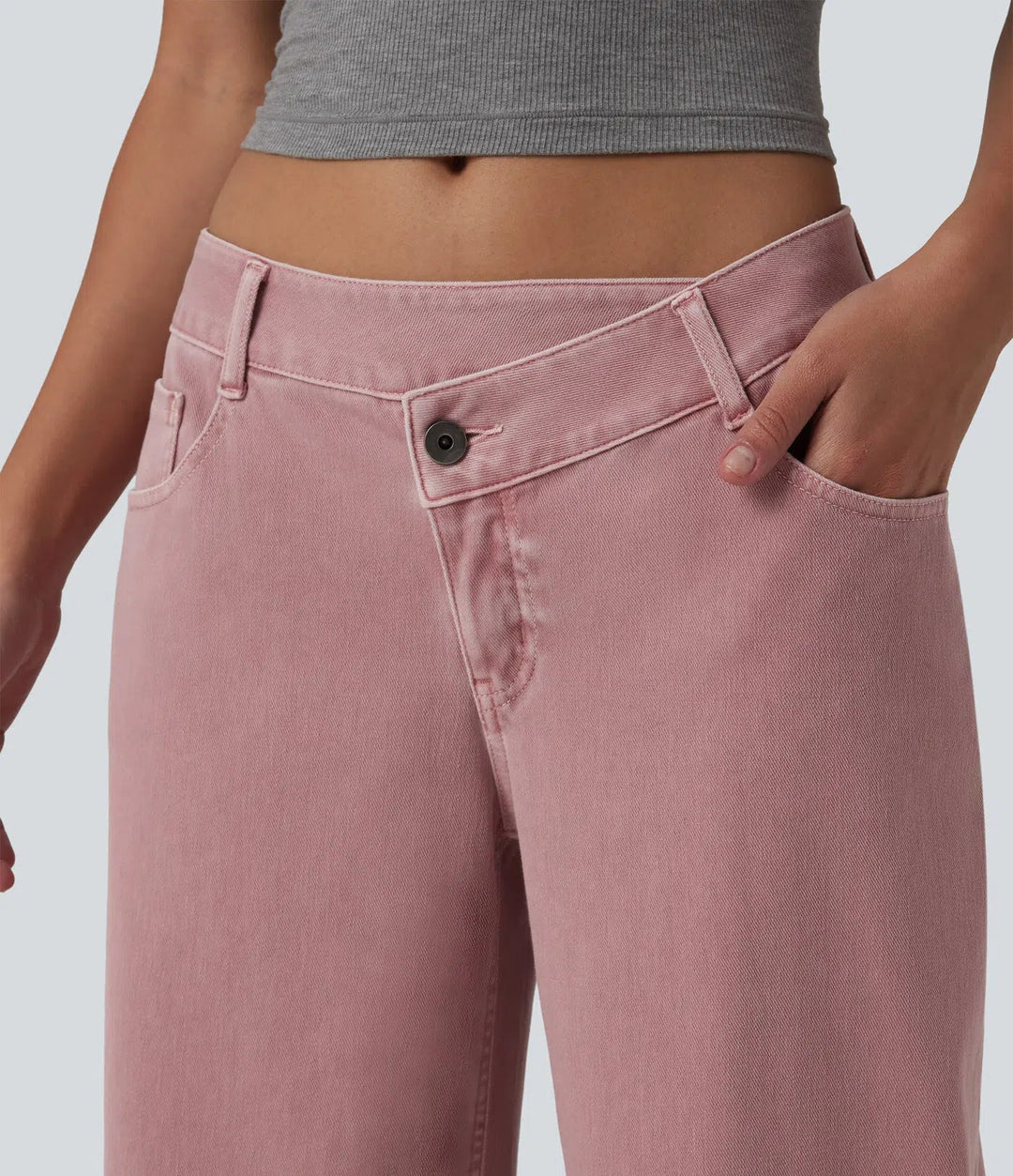 Lyckera Flex asymmetrisk låg midja vida ben färgstark vardagsjeans med fickor