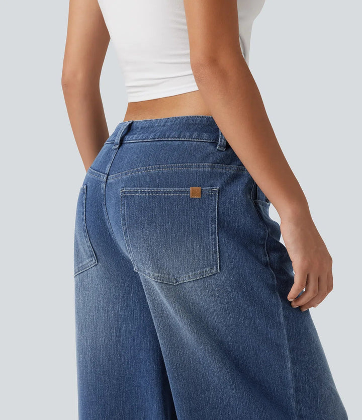 Halara Flex med hög midja baggy broderi vardagsjeans med fickor