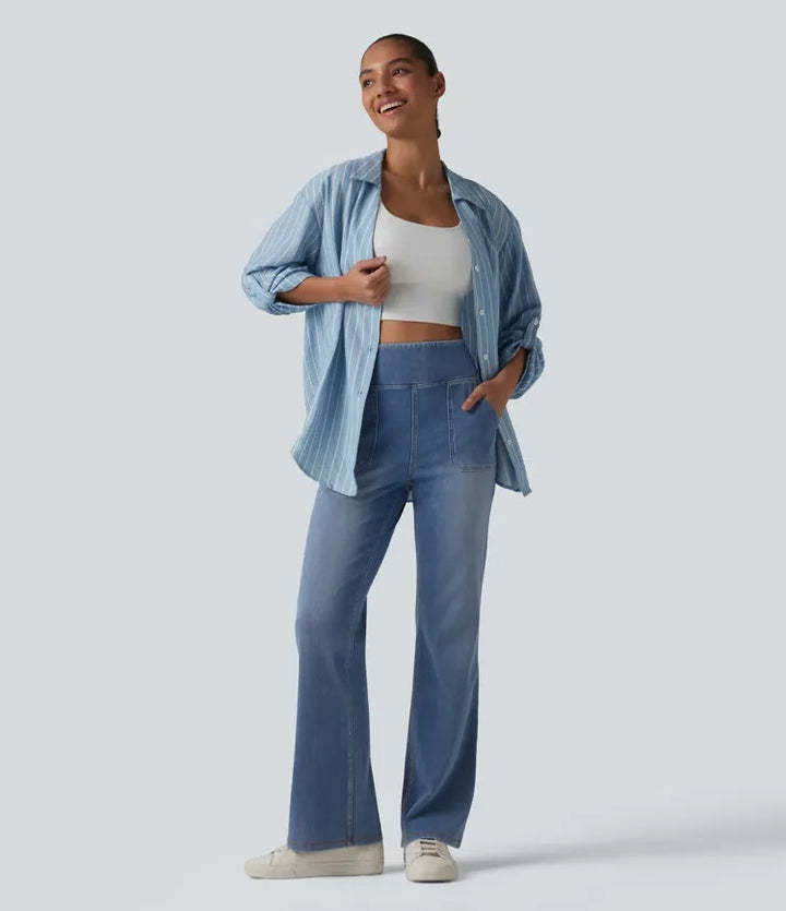 Halara Flex med hög midja och magkontroll bootcut vardagsjeans med fickor