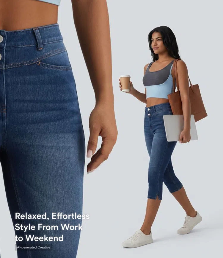 Halara Flex med hög midja slits capri för vardag smal jeans med fickor