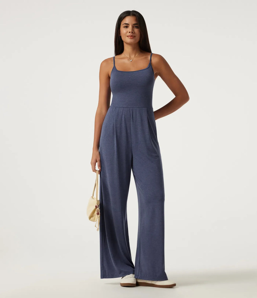 U-ringad ärmlös inbyggd BH rynkat baggy vardaglig jumpsuit med fickor-Easy Peezy Edition