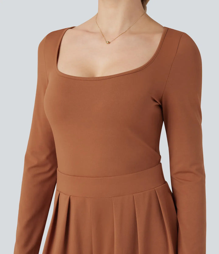 U-ringad långärmad vida ben vardaglig jumpsuit med fickor