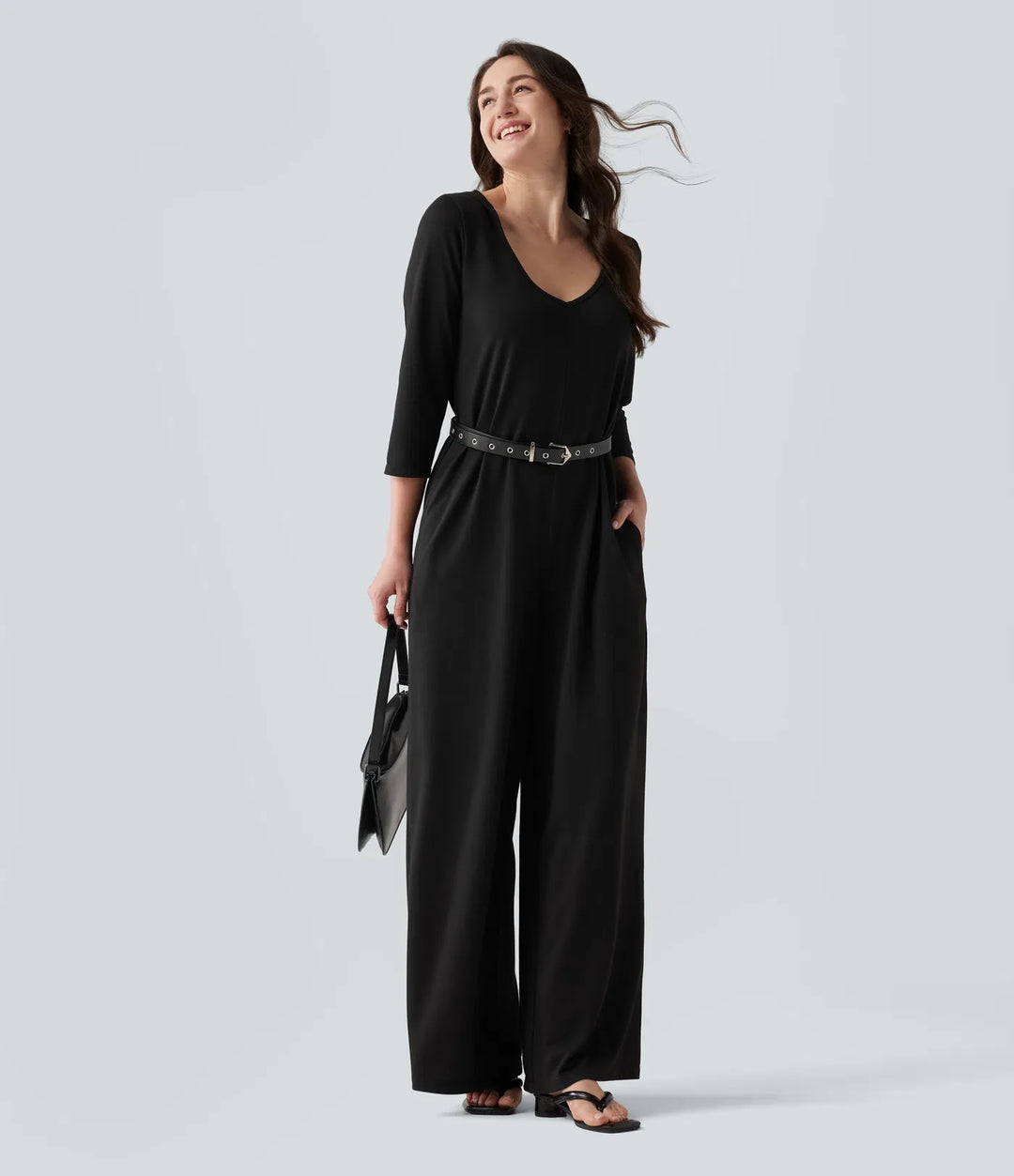 Med huva 3/4 ärm baggy avslappnad vardaglig jumpsuit med fickor