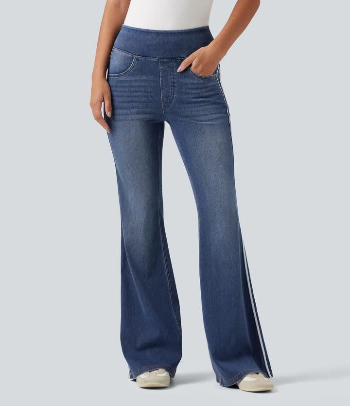 Lyckera Flex högmidjad randig utsvängd tvättad vardagsjeans med fickor