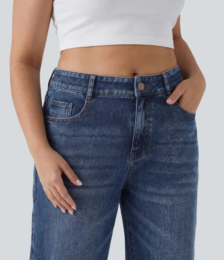 Halara Flex med låg midja ballongformade ben vardagsjeans i plusstorlek med fickor