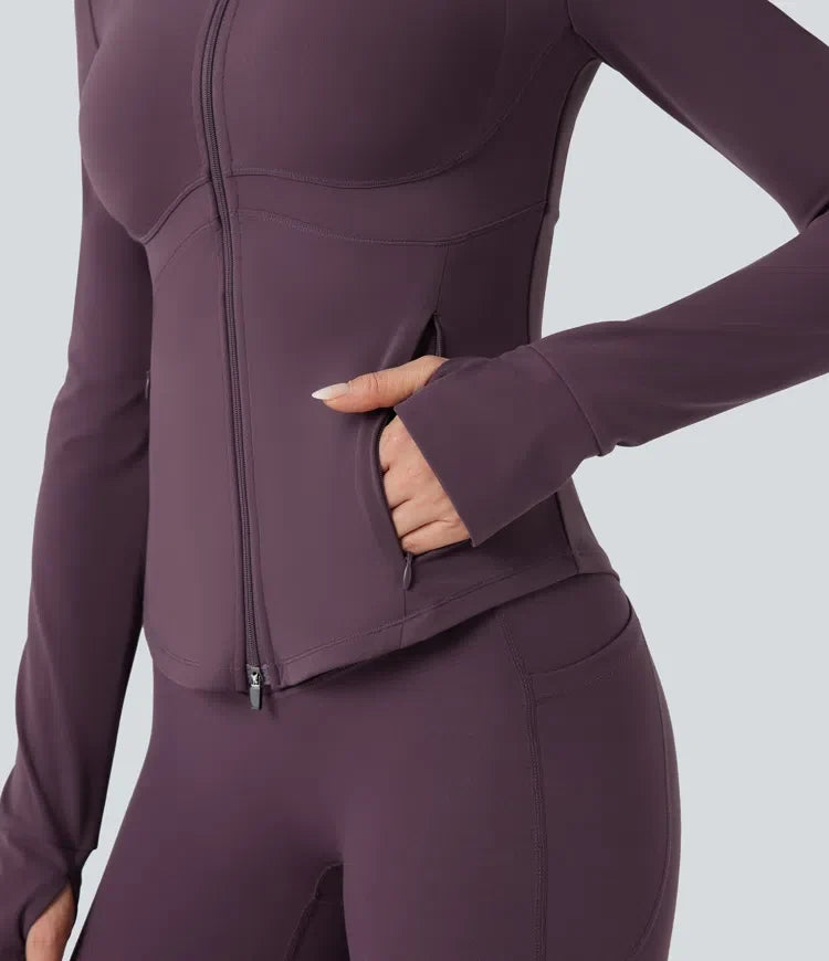 Lyckera UltraSculpt halvpolo push-upp långärmad tumhål yogajacka med fickor