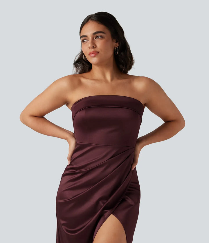 Tubmodell 2-i-1 figurnära satin midi festklänning