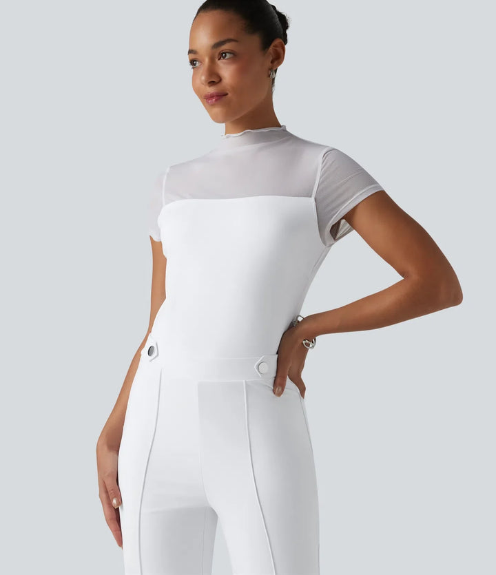 DayStretch rund hals kortärmad kontrastmesh jumpsuit-Easy Peezy Edition