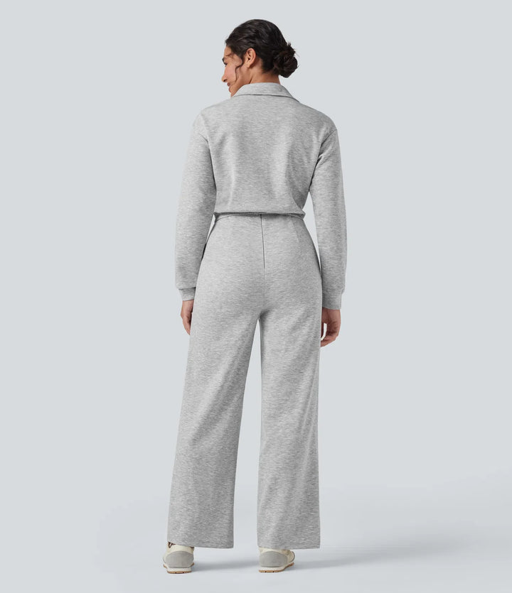 Slagkrage dragkedja långärmad vardaglig jumpsuit med fickor-Easy Peezy