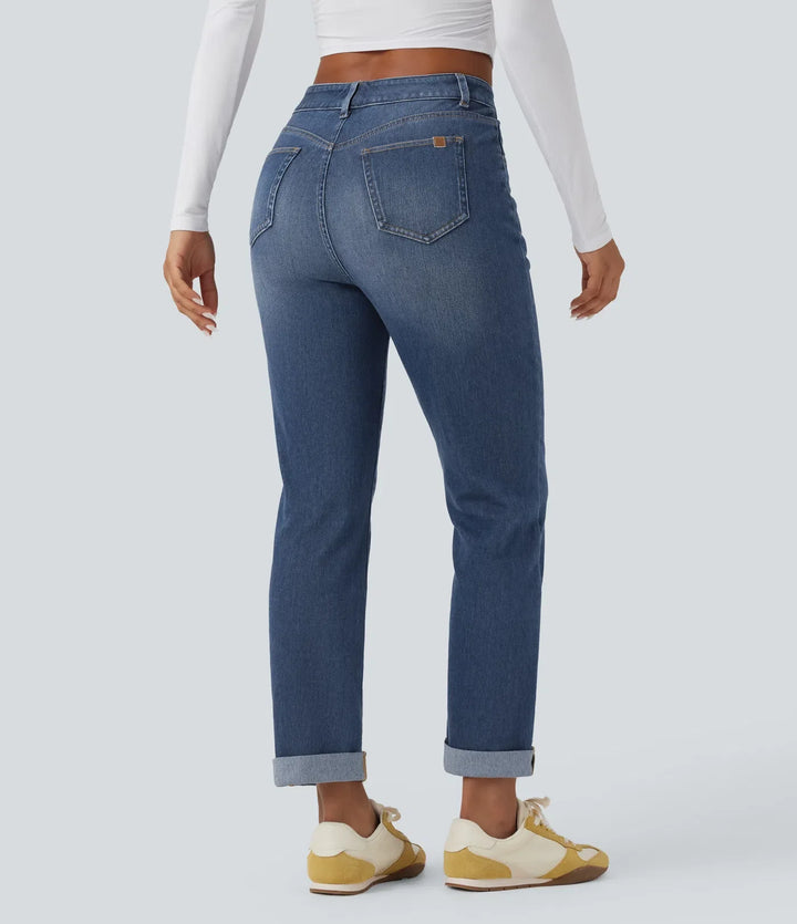 Halara Flex med hög midja upprullad fåll för vardag smal jeans med fickor