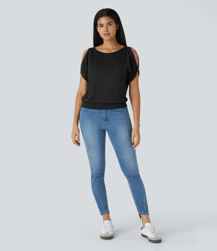 Båtringning kortärmad utskuren detalj T-shirt för vardag