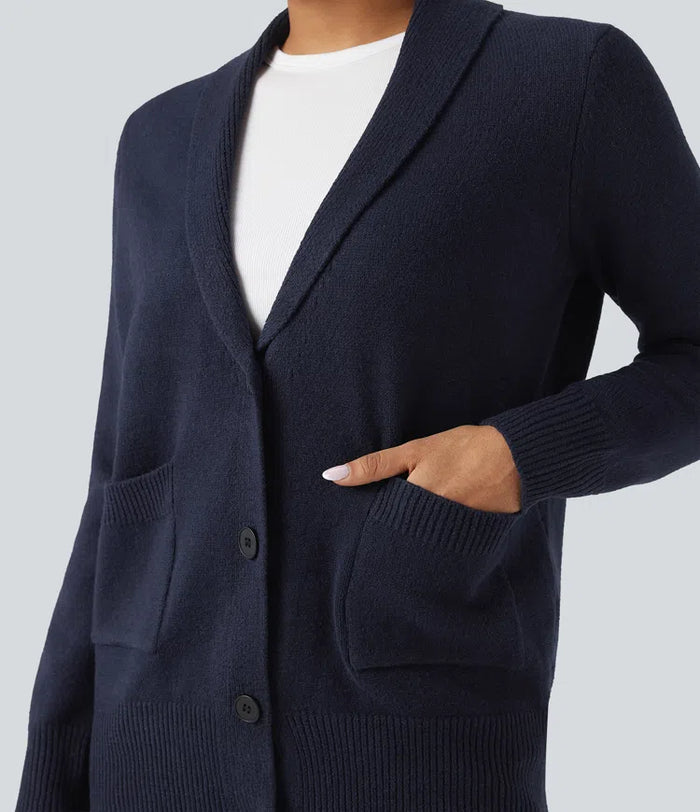 Slagkrage långärmad vardaglig cardigan med fickor