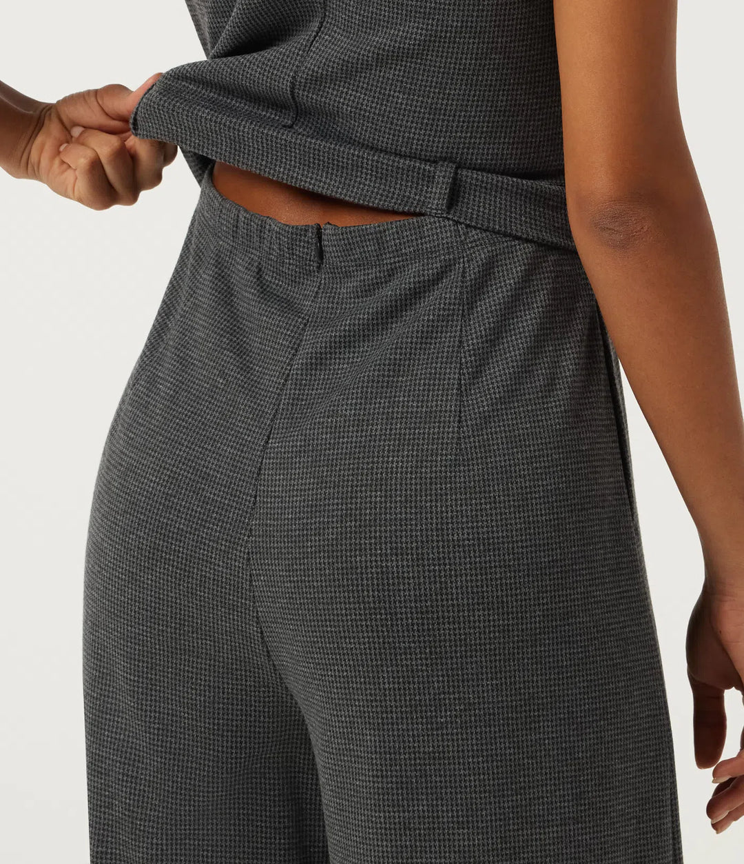 Båtringad ärmlös vida ben hundtand smal arbete jumpsuits med fickor -Easy Peezy Edition