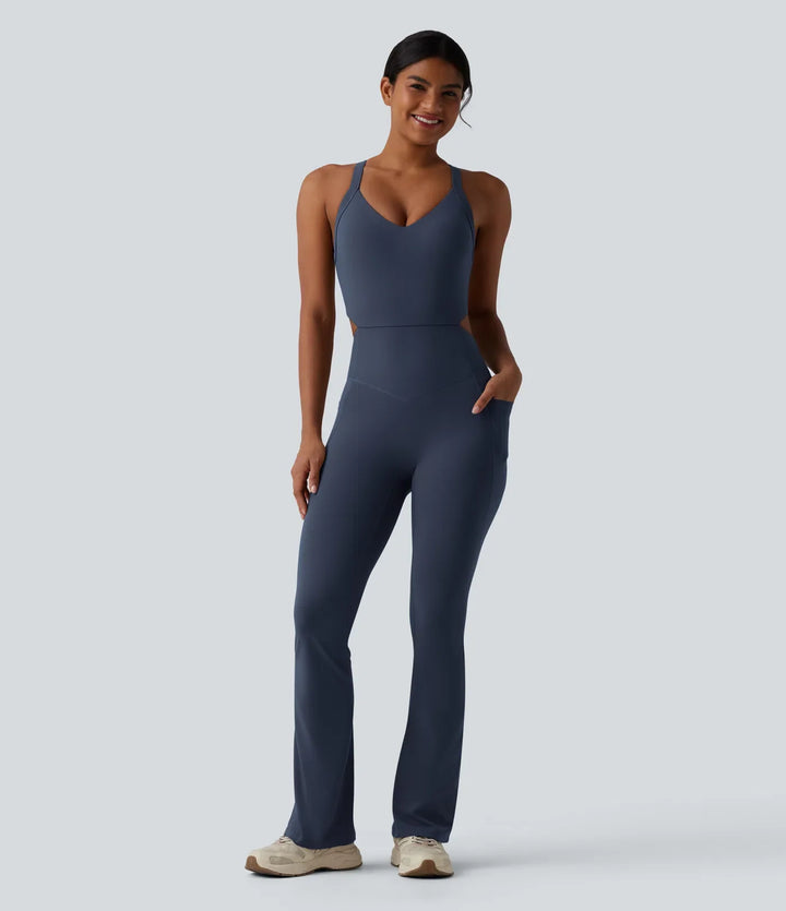 Lyckera UltraSculpt magkontroll bootcut träning jumpsuit med fickor-Easy Peezy Edition