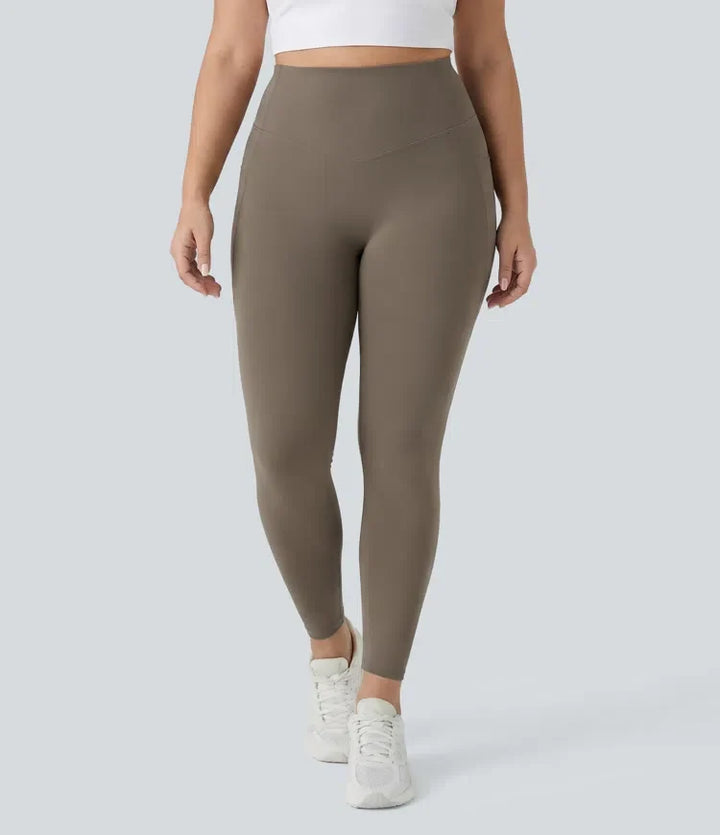 Plusstorlek Lyckera UltraSculpt högmidjad rumplyftande magkontroll formande träningsleggings med fickor