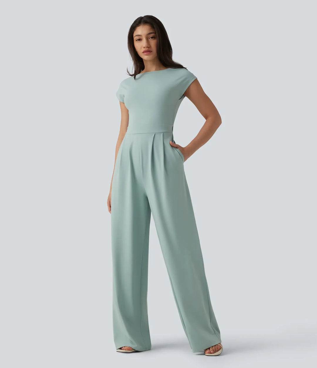 Vriden rygglös inbyggd BH vardaglig jumpsuit med fickor-Easy Peezy