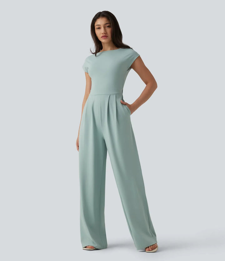Vriden rygglös inbyggd BH vardaglig jumpsuit med fickor-Easy Peezy