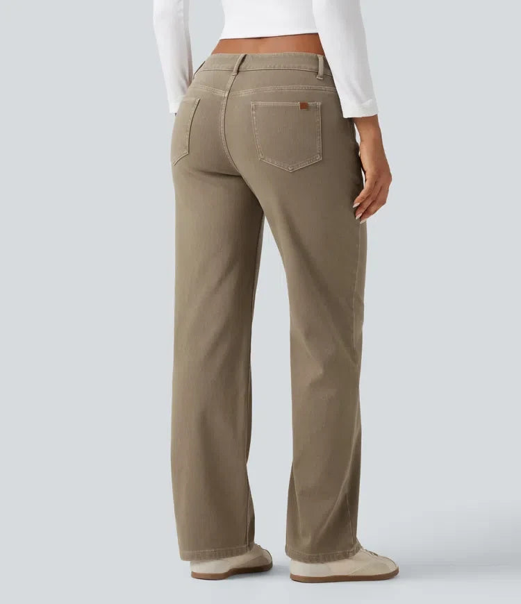 Halara Flex med låg midja asymmetrisk raka ben färgglad vardagsjeans med fickor