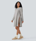 Rund hals långärmad lång modell våffelstruktur stickad vardaglig sweatshirt