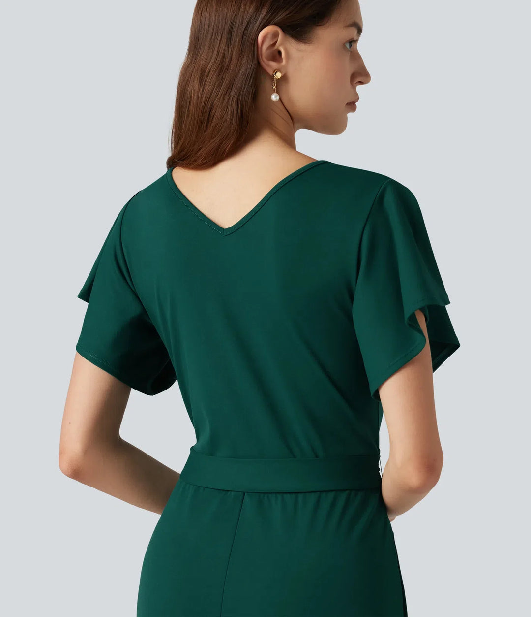 V-ringad kortärmad knytning i sidan baggy vardaglig jumpsuit med fickor-Easy Peezy Edition