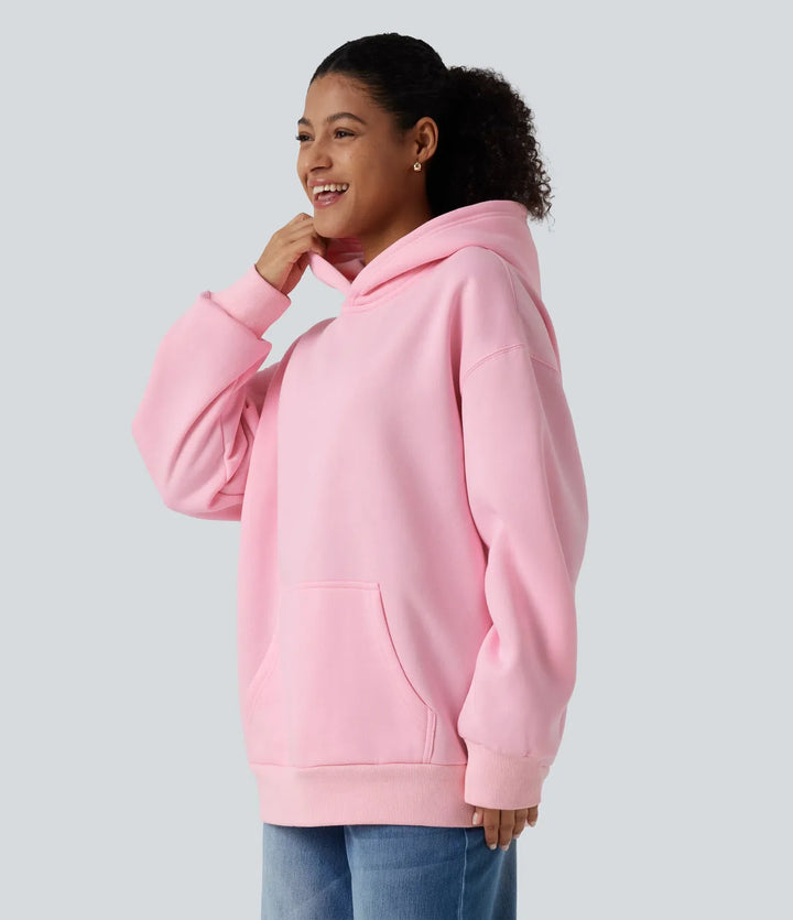 Med huva rund hals långärmad vardaglig sweatshirt med ficka