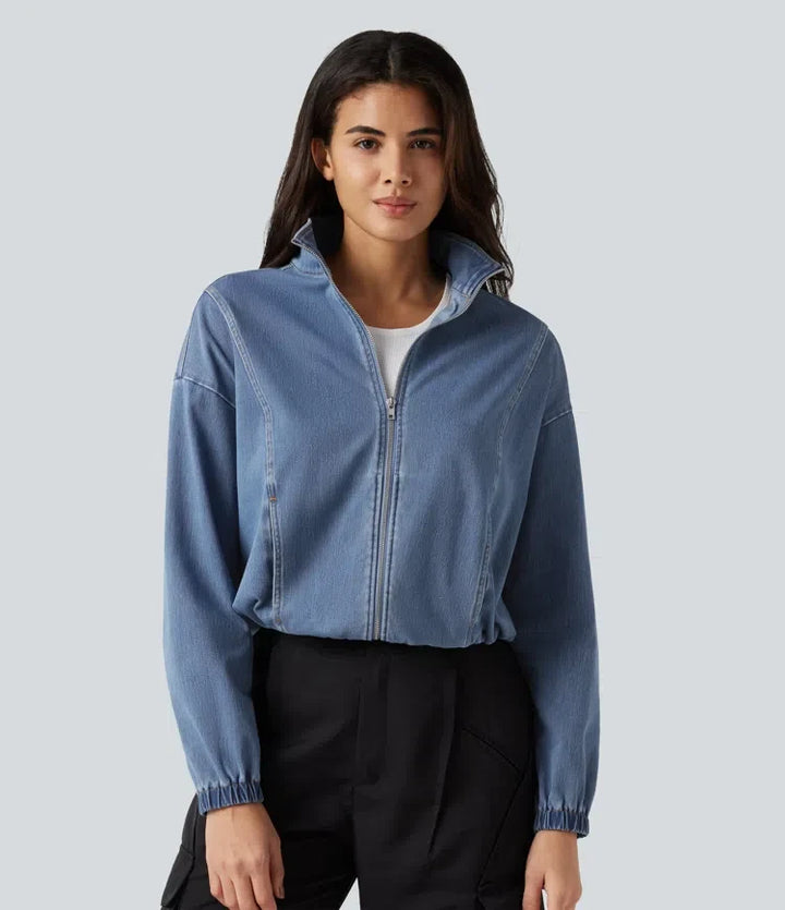 Lyckera Flex hög hals långärmad denim vardaglig jacka med fickor