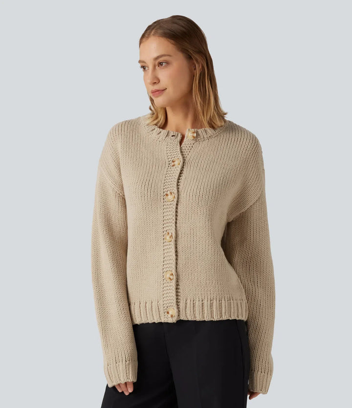 Rund hals långärmad vardaglig cardigan