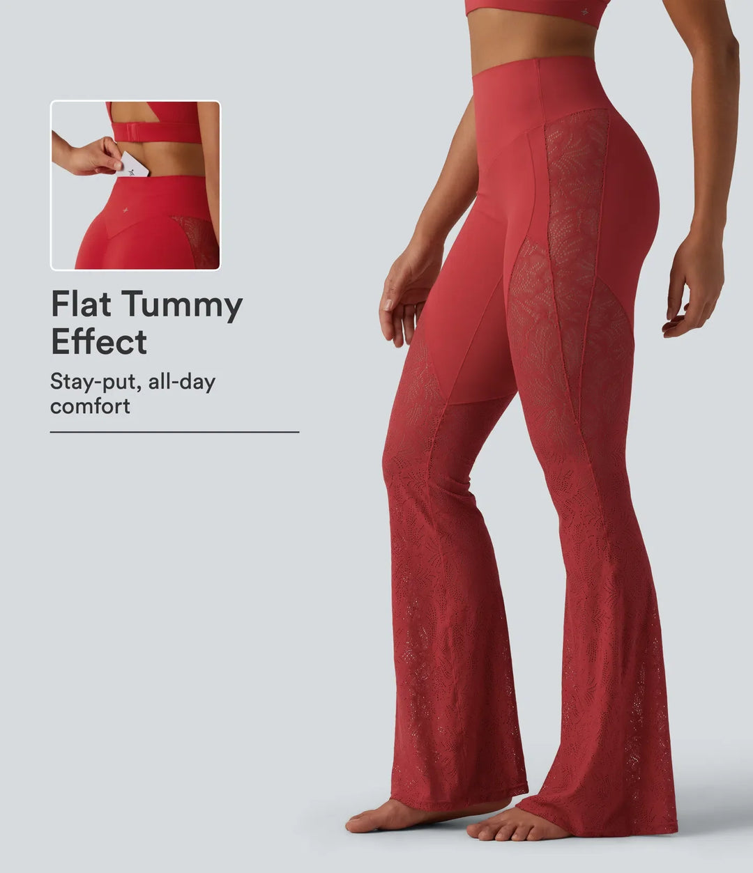 Halara UltraSculpt med hög midja och magkontroll kontrastspets yoga utsvängd leggings med ficka
