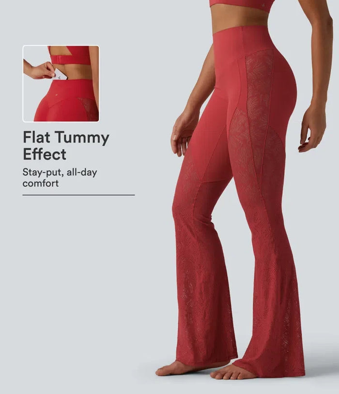 Lyckera UltraSculpt högmidjad magkontroll kontrastspets yoga utsvängd leggings med ficka