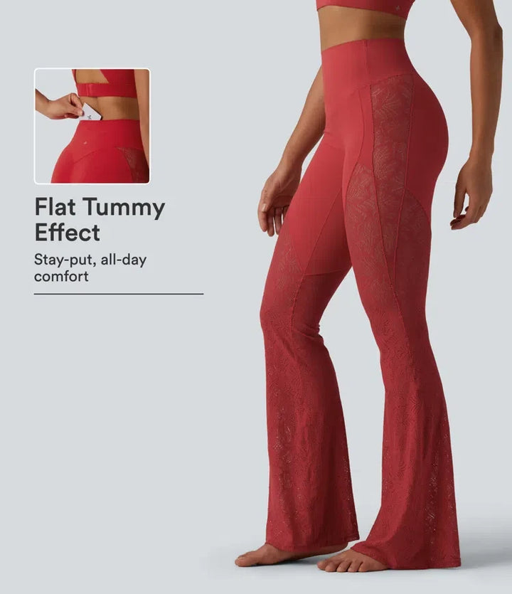 Lyckera UltraSculpt högmidjad magkontroll kontrastspets yoga utsvängd leggings med ficka