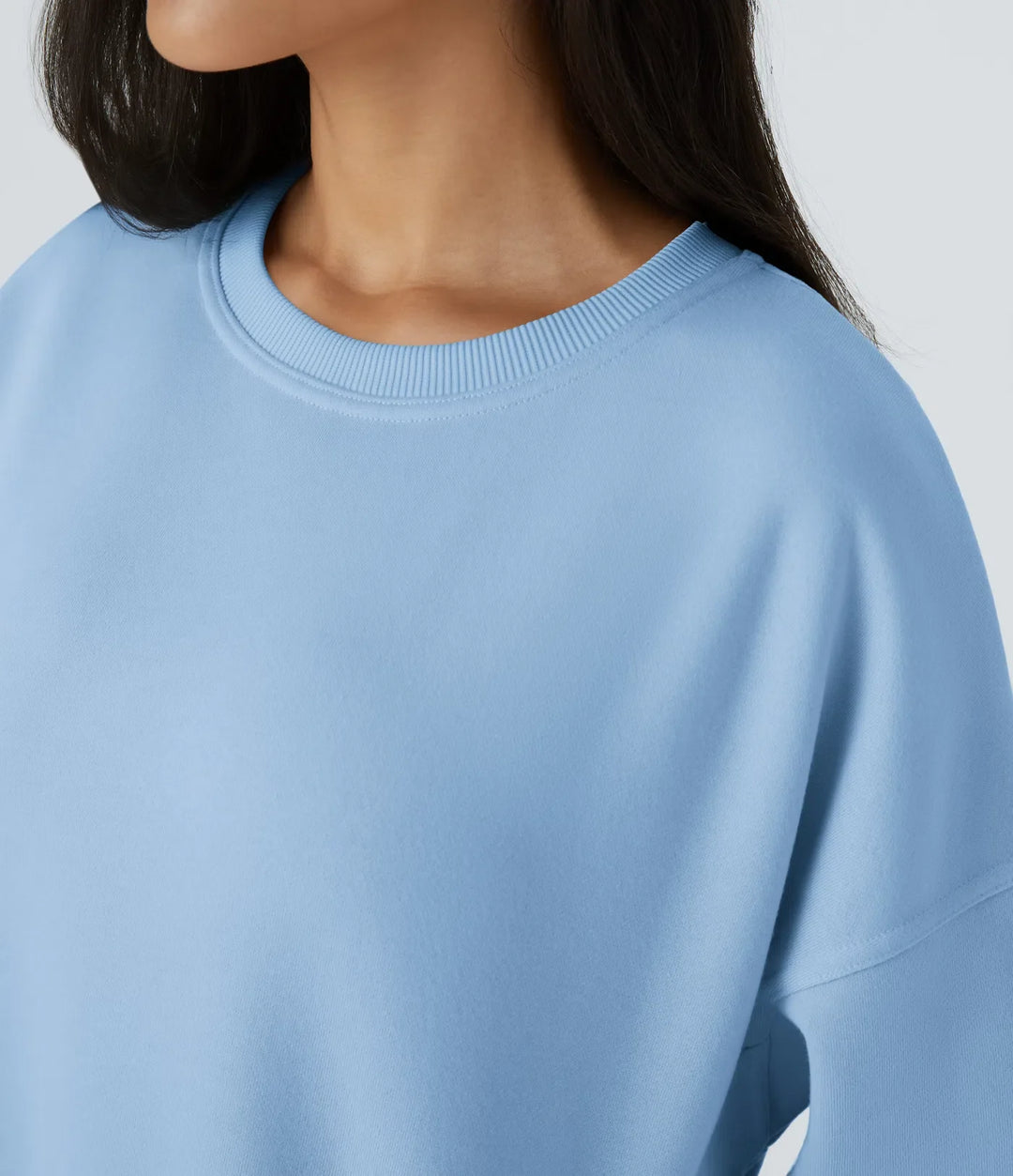 Rund halsringning långärmad ficka oversize fleece vardaglig collegetröja