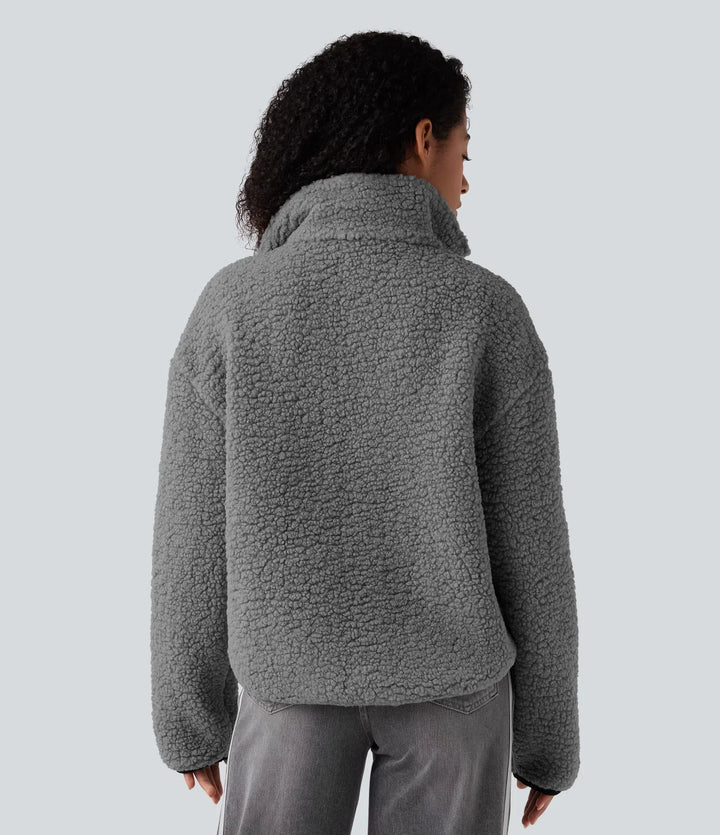 Polokrage långärmad vardaglig sherpajacka med fickor