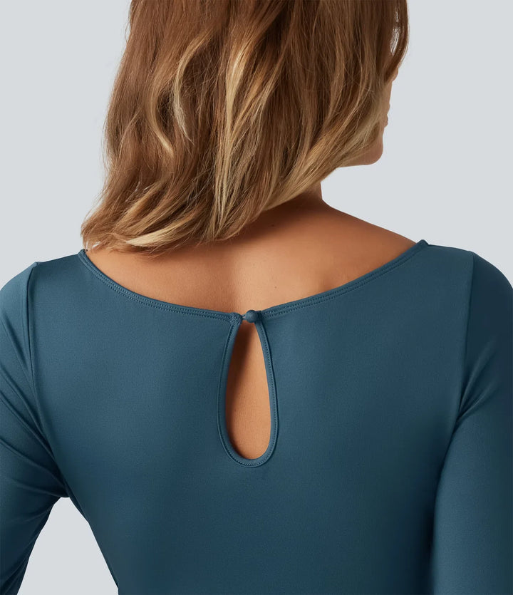 Båtringad långärmad vida ben rynkat vardaglig jumpsuit med fickor-Easy Peezy Edition